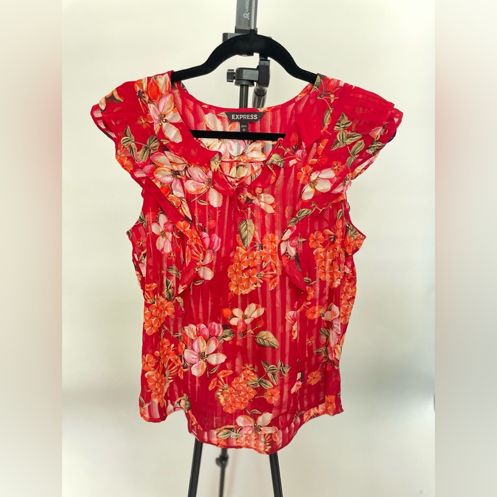 Floral Bohemian Multicolor Pleated Blouse - Red/Orange